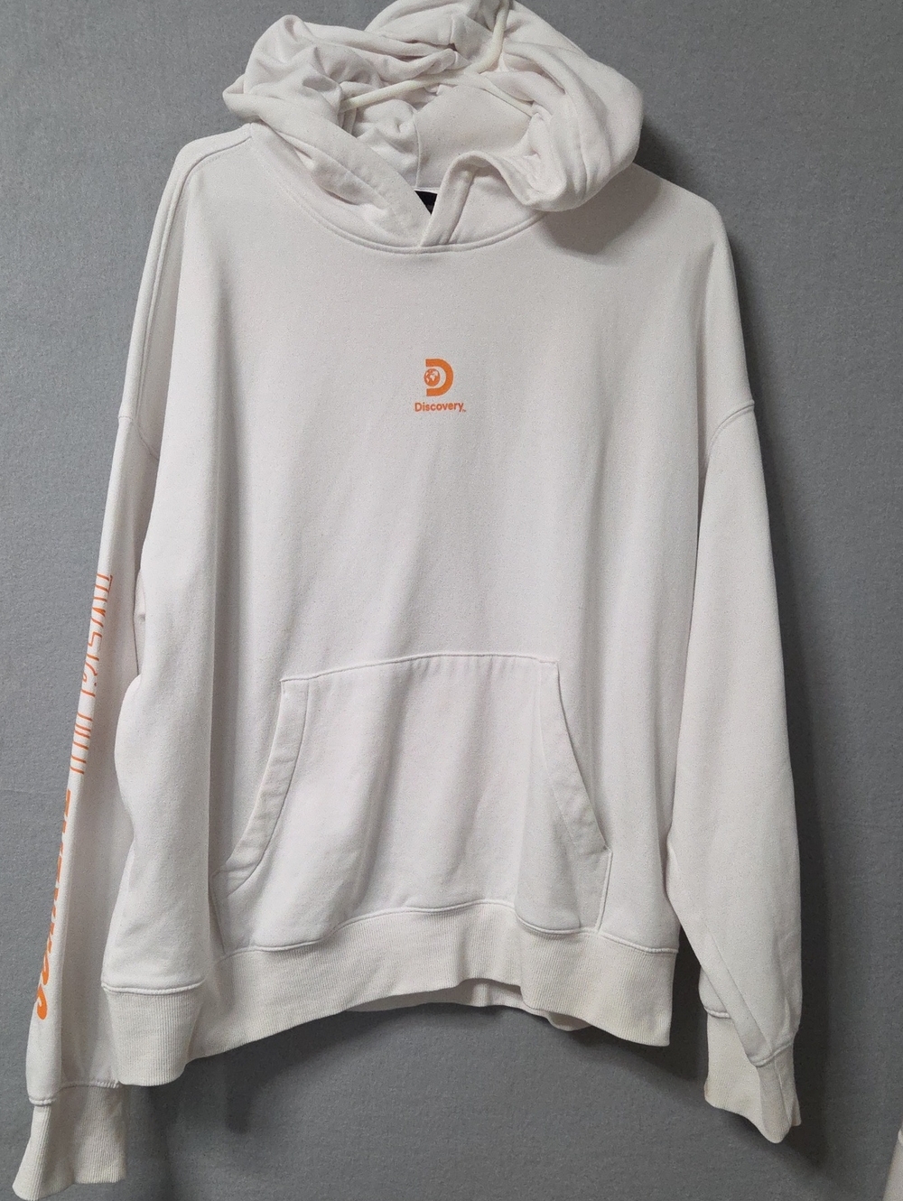 H&M Cream Crewneck Hoodie with Orange Logo